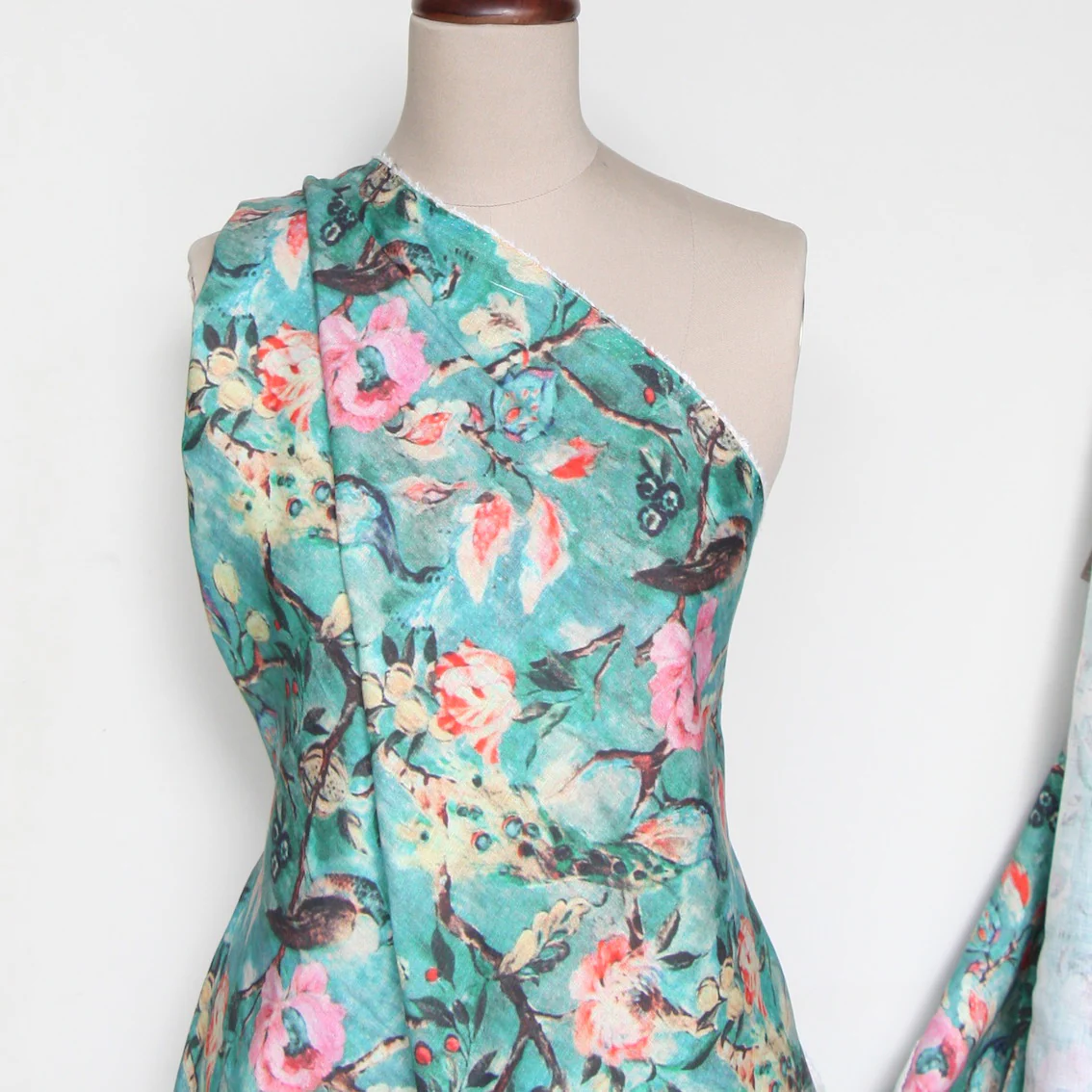 Vintage Peacock Washed Printed Linen - Image 6