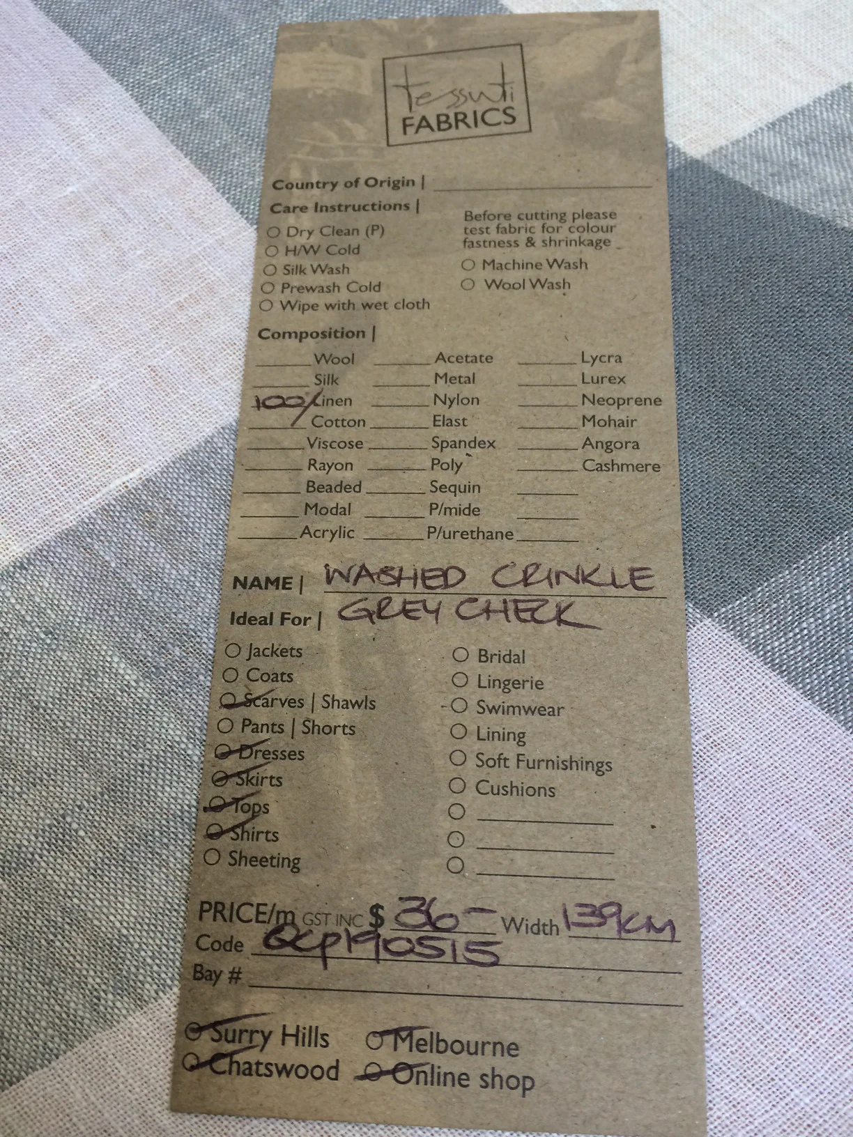 Washed Crinkle Grey Check Linen - Image 4