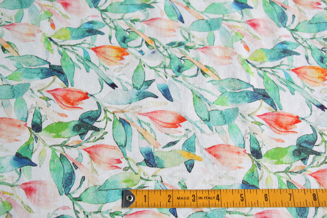 Watercolour Garden Washed Printed Linen - Image 2
