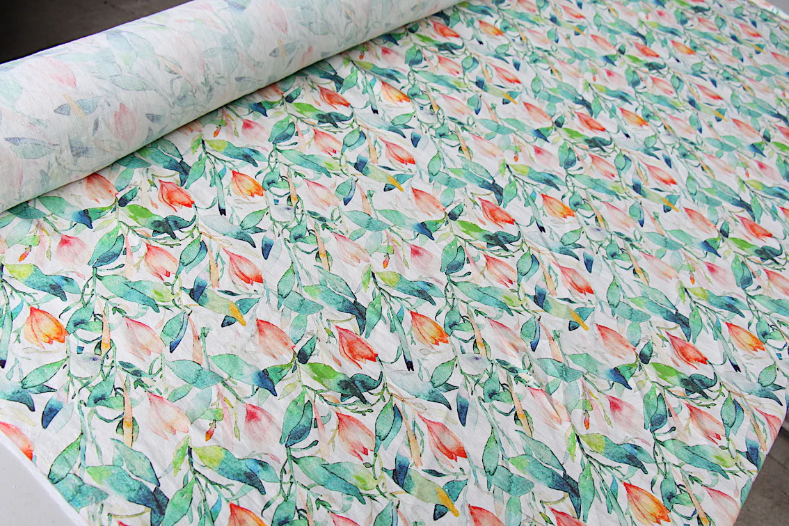 Watercolour Garden Washed Printed Linen - Image 3
