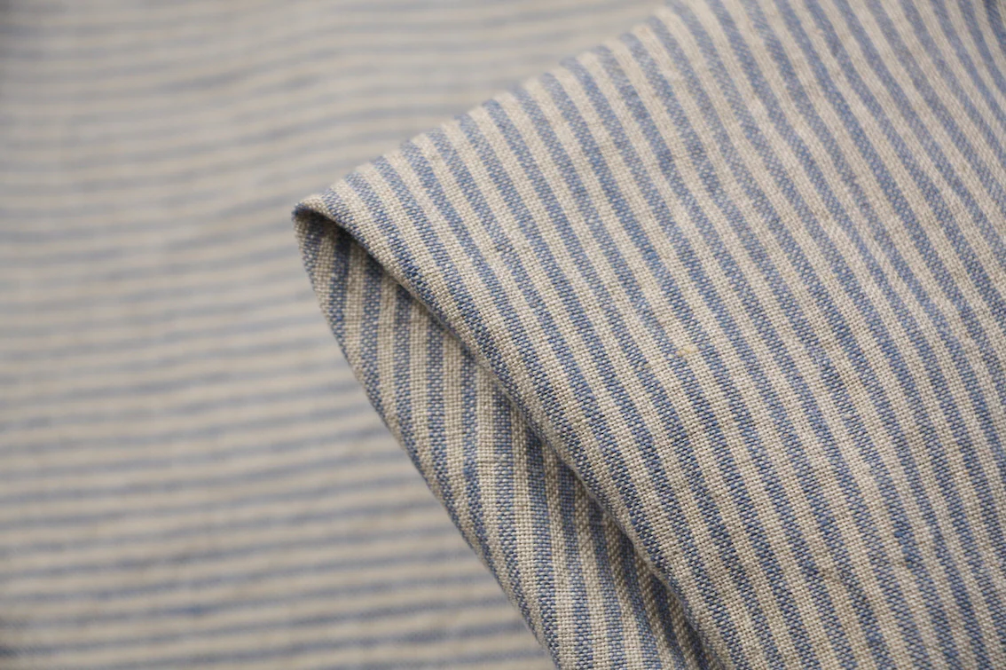 Wide Line Blue Washed Linen