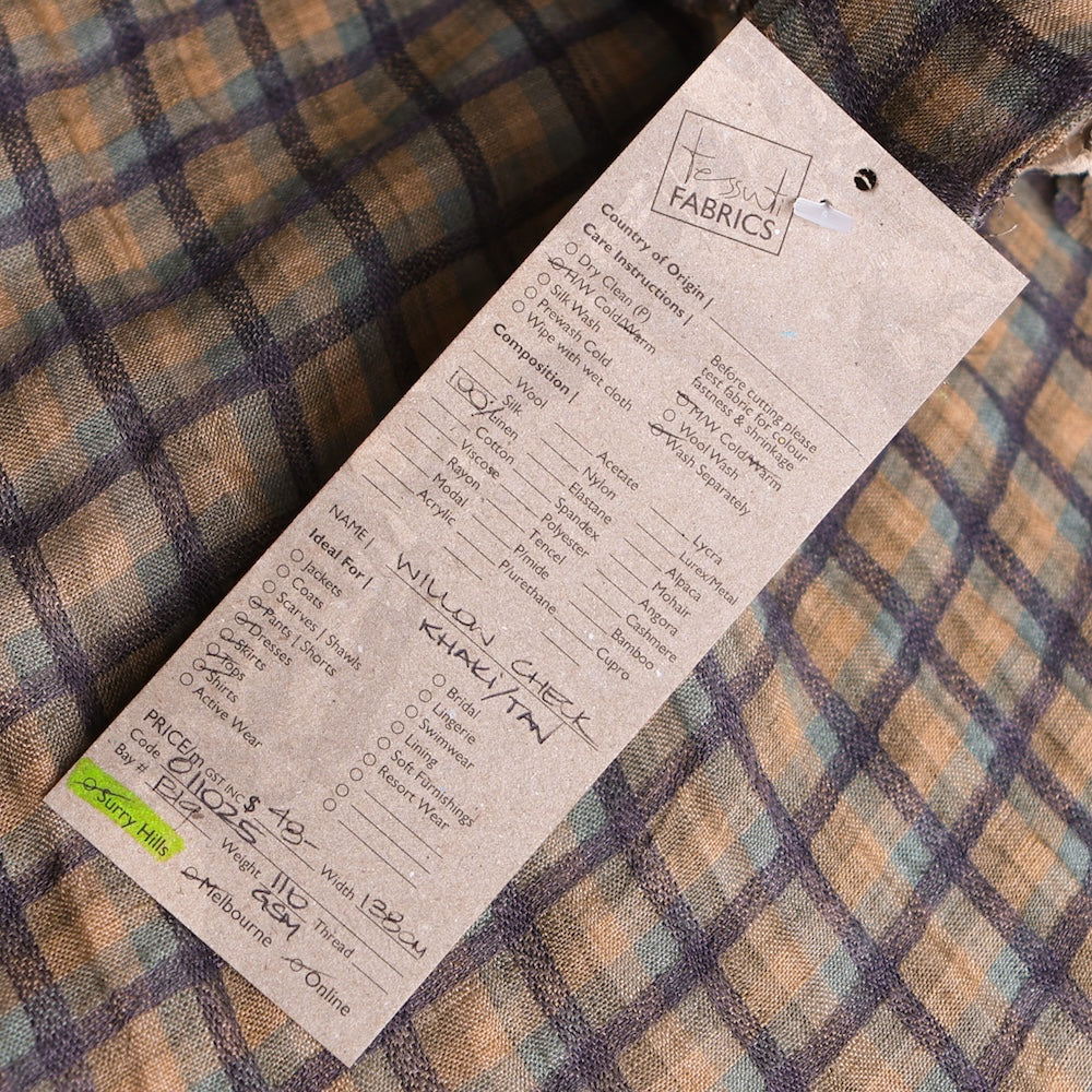 Willow Check Khaki/Tan Linen - Image 4