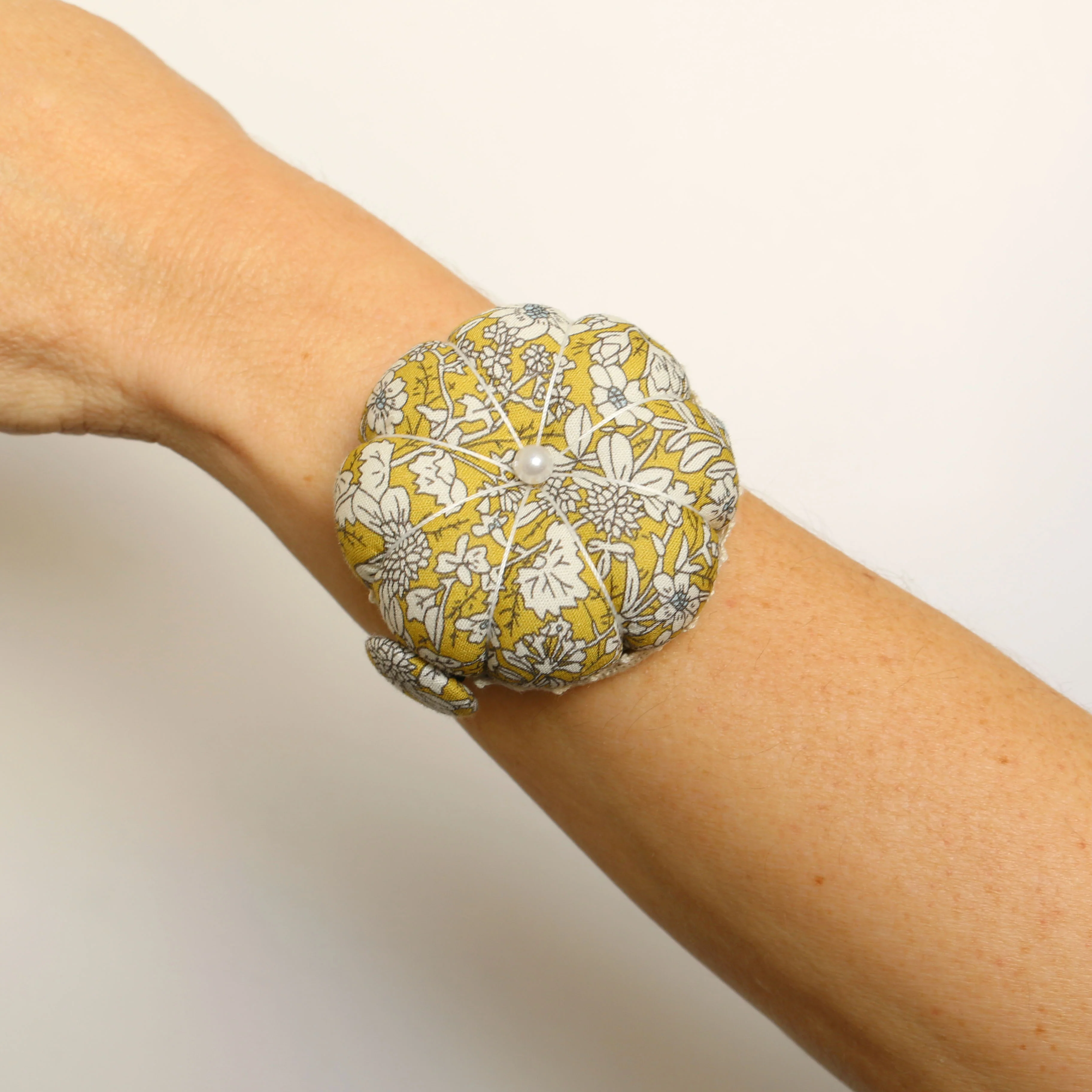 Wrist Pin Cushion - Mustard Floral - Image 2
