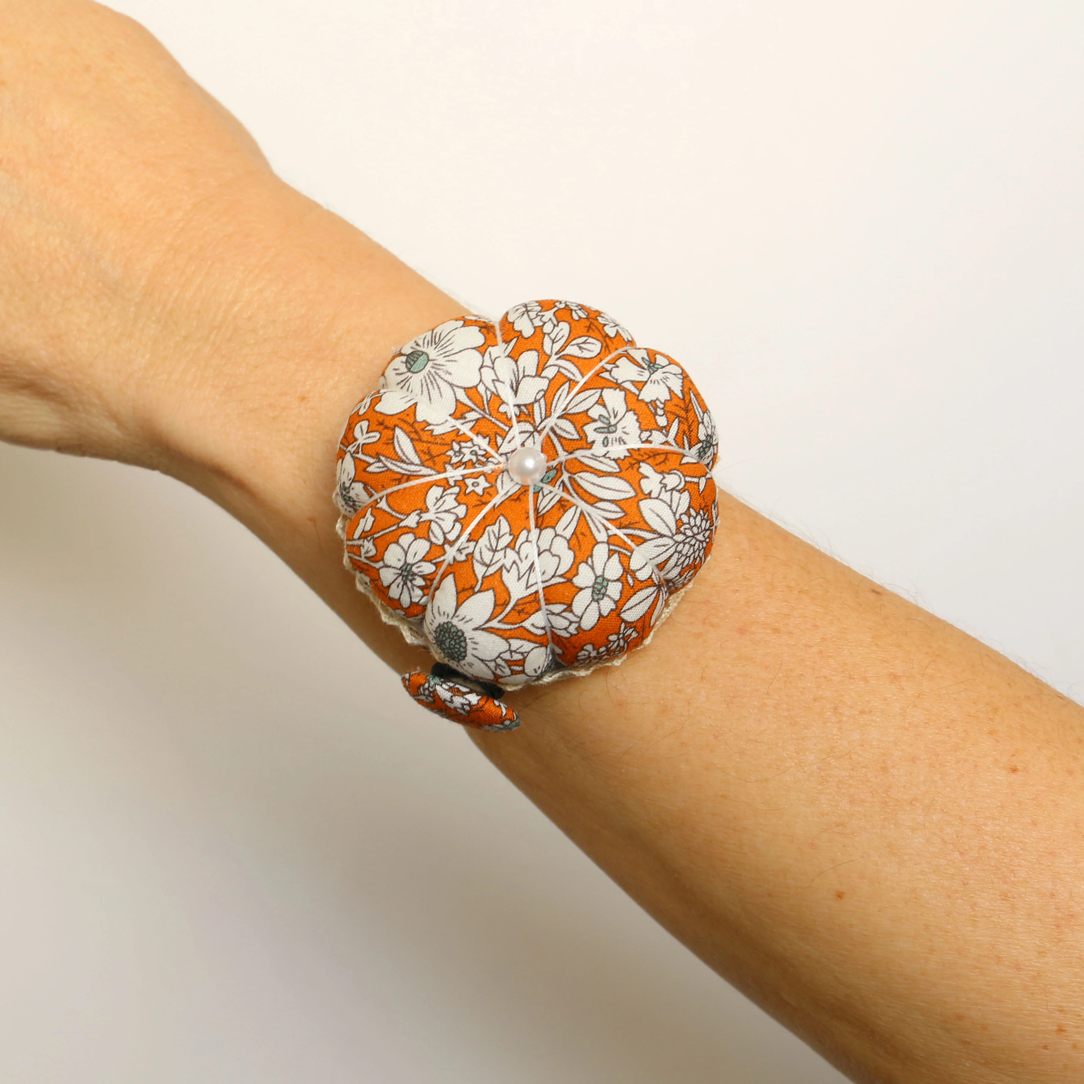 Wrist Pin Cushion - Orange Floral - Image 2